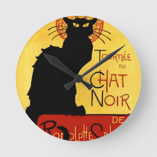 Schwarze Katze Vintage Tournée du Chat Noir, Theop Runde Wanduhr