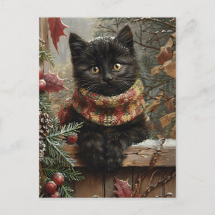 Schwarze Katze Vintage Weihnachten Postkarte
