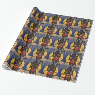 Schwarze Katze Vollmond-Fledermaus Geschenkpapier