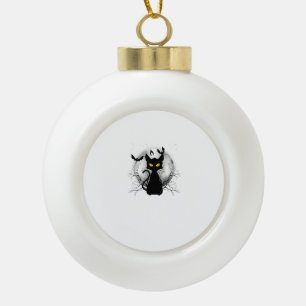 Schwarze Katze Vollmond Fledermäuse & Sternennacht Keramik Kugel-Ornament