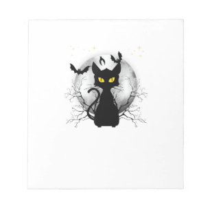 Schwarze Katze Vollmond Fledermäuse & Sternennacht Notizblock