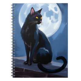 Schwarze Katze | Vollmond-Haustiermalerei Notizblock