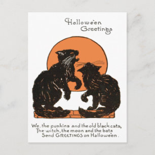 Schwarze Katze Vollmond Orange Schwarz Postkarte
