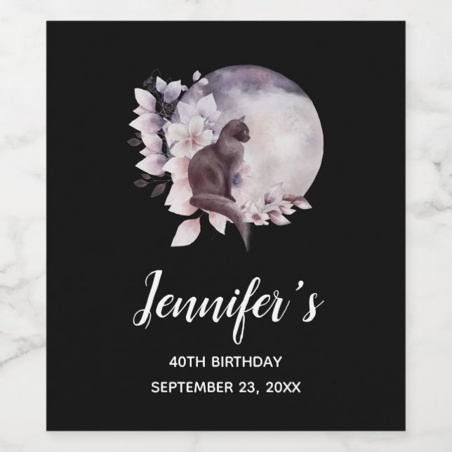 Schwarze Katze von einem magischen Vollmond zum Ge Weinetikett (Einzelnes Label)