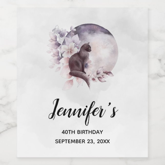 Schwarze Katze von einem magischen Vollmond zum Ge Weinetikett (Einzelnes Label)