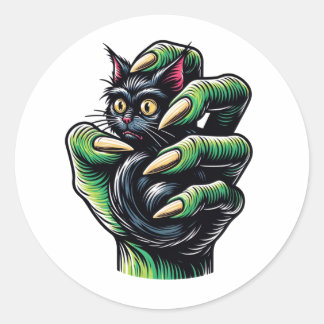 Schwarze Katze von Hexerei Hand gefangen Runder Aufkleber