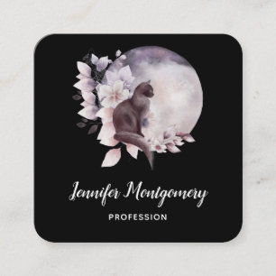 Schwarze Katze vor einem magischen Vollmond Quadratische Visitenkarte