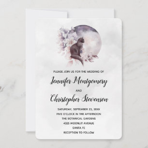 Schwarze Katze vor einer Hochzeit bei Vollmond Einladung