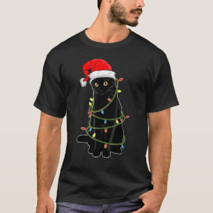 Schwarze Katze wackelt sich in Weihnachtsbeleuchtu T-Shirt