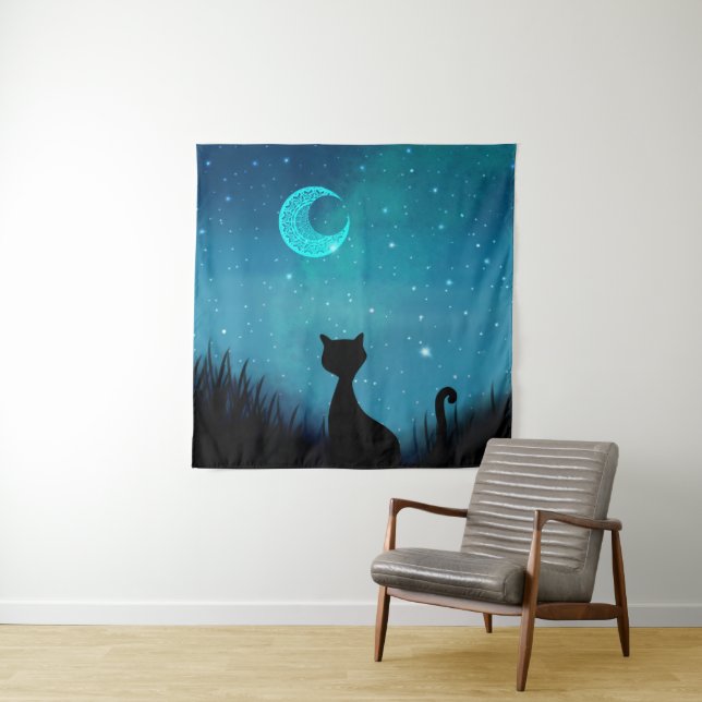 schwarze Katze  Wandteppich (Beispiel (Horizontal))