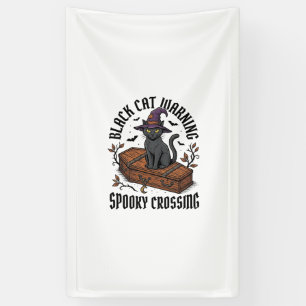 Schwarze Katze Warnung Vintage Halloween Hexenkatz Banner