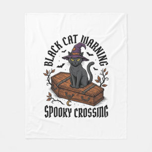 Schwarze Katze Warnung Vintage Halloween Hexenkatz Fleecedecke