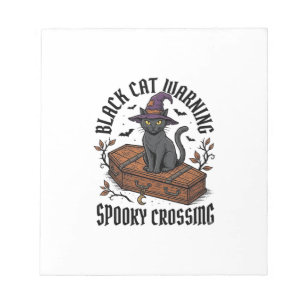 Schwarze Katze Warnung Vintage Halloween Hexenkatz Notizblock