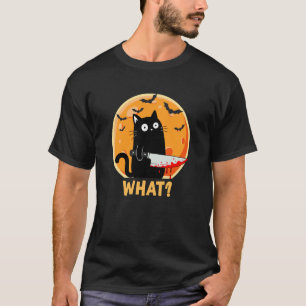 Schwarze Katze Was Messer Halloween Gruselig Lusti T-Shirt