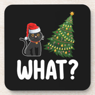 Schwarze Katze Was Weihnachtsbaum rauschen Funny Getränkeuntersetzer