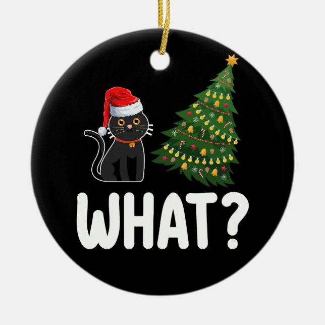 Schwarze Katze Was Weihnachtsbaum rauschen Funny Keramik Ornament (Vorne)