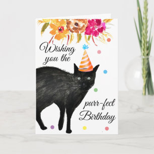 Schwarze Katze Wasserfarbe Blumen Lustig Blumen Hu Karte