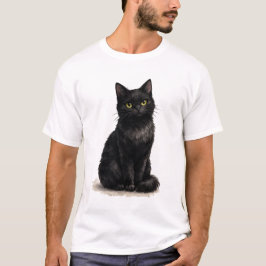 Schwarze Katze Wasserfarbe Clipart T-Shirt
