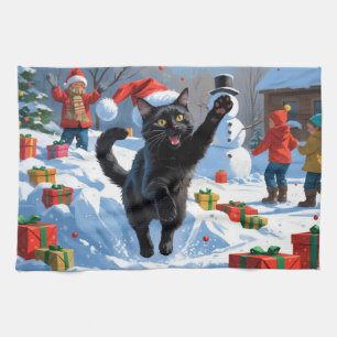 Schwarze Katze Weihnachten Festliche Schneelandsch Geschirrtuch