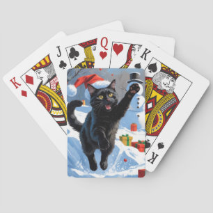 Schwarze Katze Weihnachten Festliche Schneeszene Spielkarten