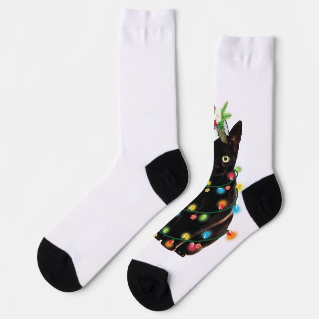 Schwarze Katze Weihnachten geknallt in WeihnachtsL Socken (Linkes Detail)