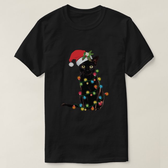 Schwarze Katze Weihnachten geknallt in WeihnachtsL T-Shirt (Design vorne)