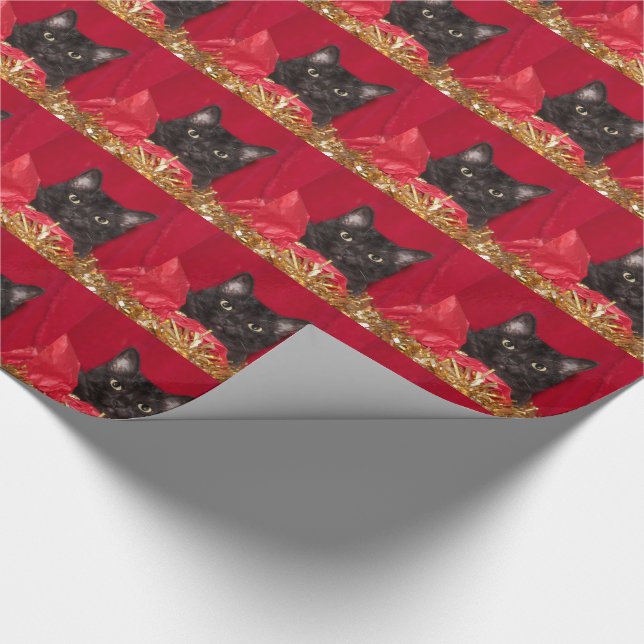 Schwarze Katze Weihnachten Geschenkpapier (Ecke)