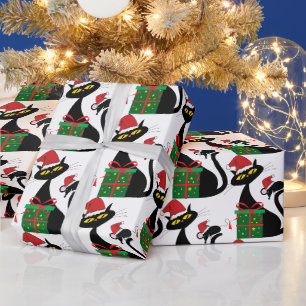Schwarze Katze Weihnachten mit Maus und Hut Geschenkpapier