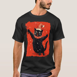 Schwarze Katze Weihnachten Rot T-Shirt