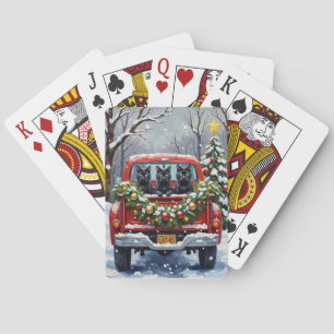 Schwarze Katze Weihnachten Rotes Lastwagen Ferien Spielkarten