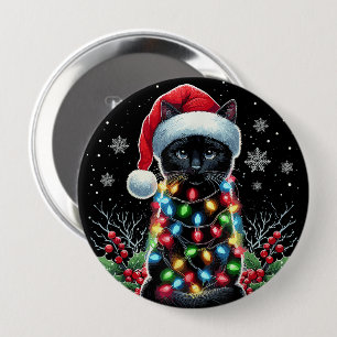 Schwarze Katze Weihnachten Santa Hut Lustige Meowy Button
