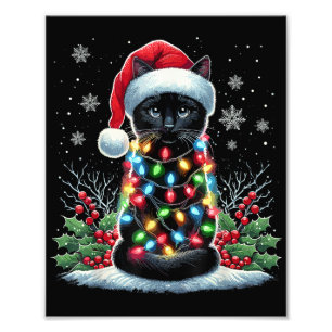 Schwarze Katze Weihnachten Santa Hut Lustige Meowy Fotodruck