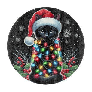 Schwarze Katze Weihnachten Santa Hut Lustige Meowy Schneidebrett