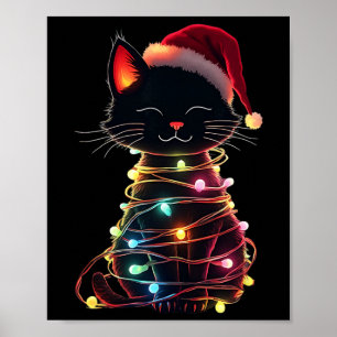 Schwarze Katze Weihnachten Santa Hut Meowy Katzen Poster