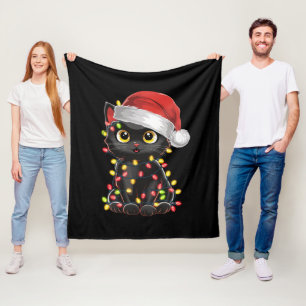 Schwarze Katze Weihnachtsbaum Lichter Lustiger San Fleecedecke