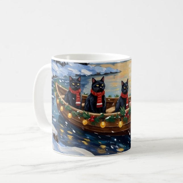 Schwarze Katze Weihnachtsboot Urlaub Kaffeetasse (Vorderseite Links)