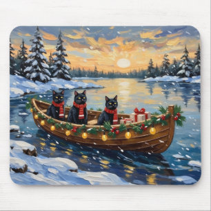 Schwarze Katze Weihnachtsboot Urlaub Mousepad