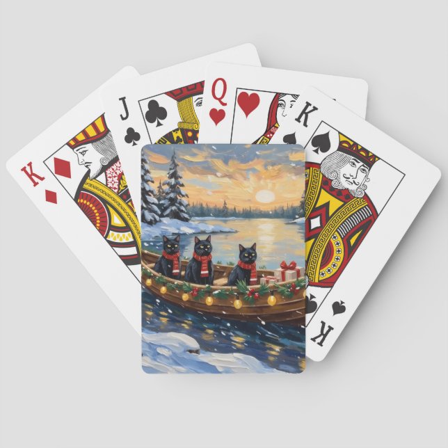 Schwarze Katze Weihnachtsboot Urlaub Spielkarten (Rückseite)