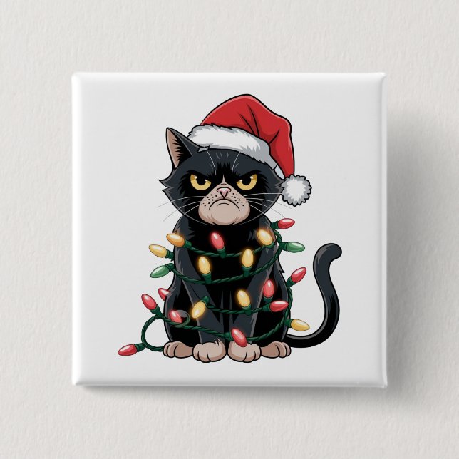 Schwarze Katze Weihnachtsedition Button (Vorderseite)