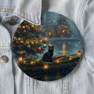 Schwarze Katze Weihnachtsfest Reise Button