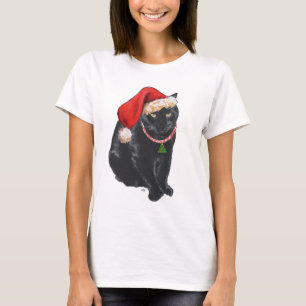 Schwarze Katze Weihnachtshelfer des Weihnachtsmann T-Shirt