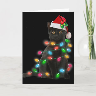 Schwarze Katze Weihnachtslicht Katzenliebhaber Wei Karte