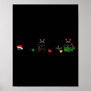 Schwarze Katze Weihnachtslicht Rentier Santa Weihn Poster