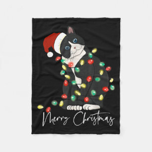 Schwarze Katze Weihnachtslicht Weihnachten Schwarz Fleecedecke