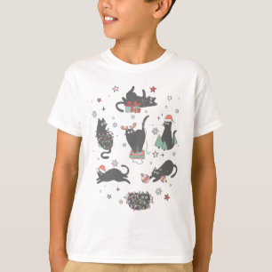 Schwarze Katze Weihnachtslichter Kätzchen Xmas Kat T-Shirt