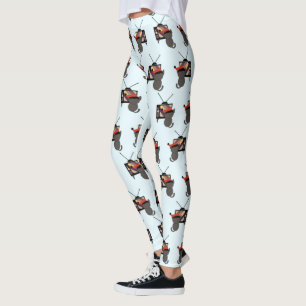 Schwarze Katze Weihnachtsmann Hut schaut fern Retr Leggings