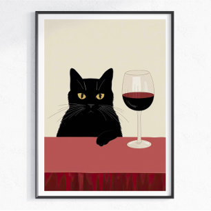 Schwarze Katze Weinliebhaber Lustig Poster