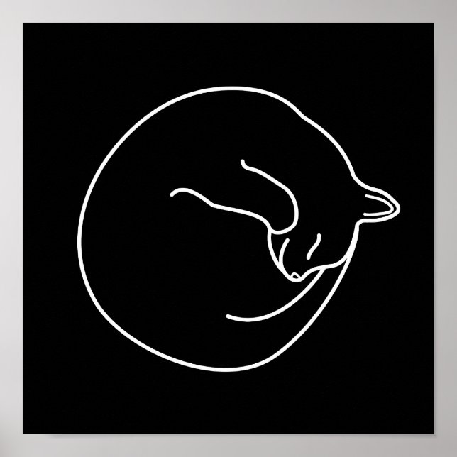 Schwarze Katze weiß in Schwarz drucken Poster (Vorne)