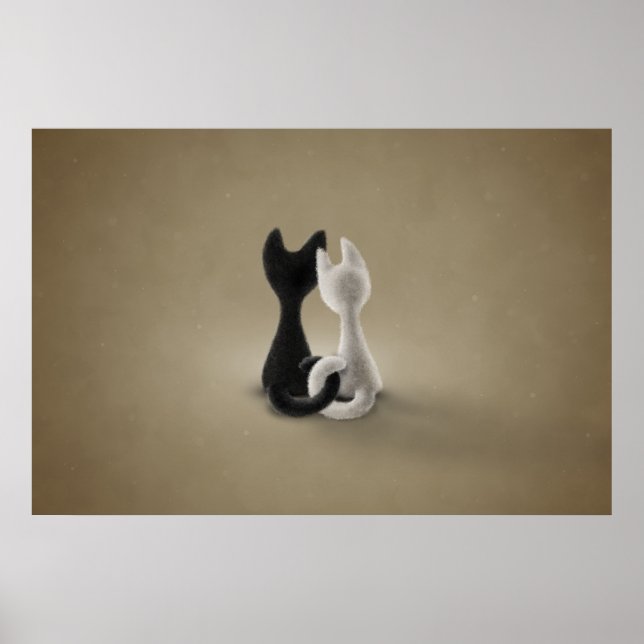 Schwarze Katze Weiße Katze (Farbe 3) Poster (Vorne)