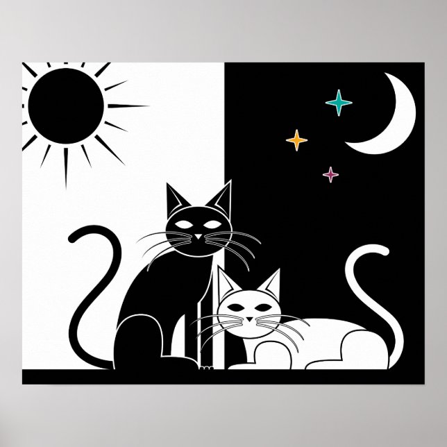 Schwarze Katze, weiße Katze Poster (Vorne)